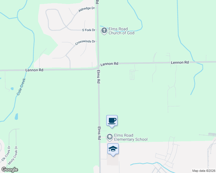 map of restaurants, bars, coffee shops, grocery stores, and more near 3073 Elms Road in Swartz Creek