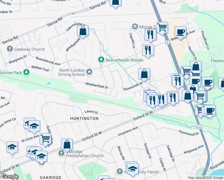 map of restaurants, bars, coffee shops, grocery stores, and more near 867 Whetherfield Street in London