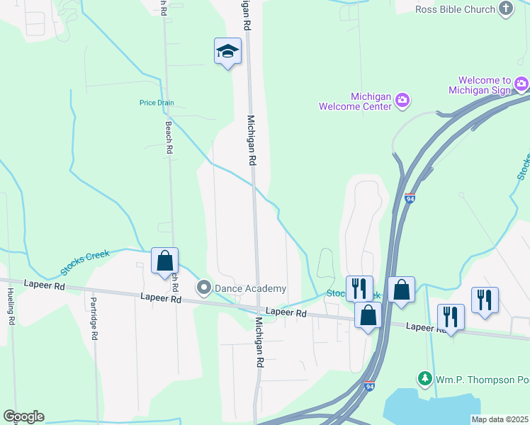 map of restaurants, bars, coffee shops, grocery stores, and more near 2644 Michigan Road in Port Huron