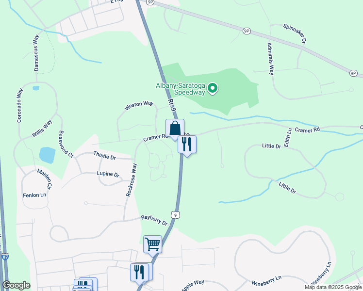 map of restaurants, bars, coffee shops, grocery stores, and more near 2630 State Highway 9 in Ballston Spa