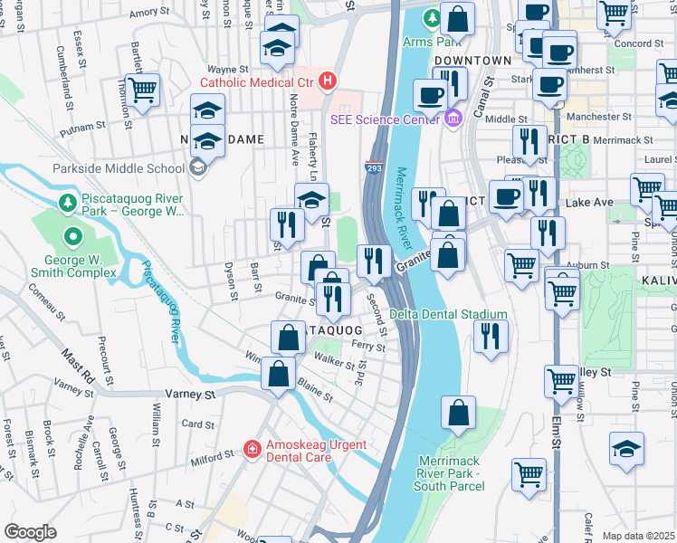 map of restaurants, bars, coffee shops, grocery stores, and more near in Manchester