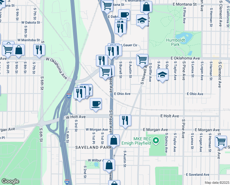 map of restaurants, bars, coffee shops, grocery stores, and more near 3242 Wisconsin 38 in Milwaukee