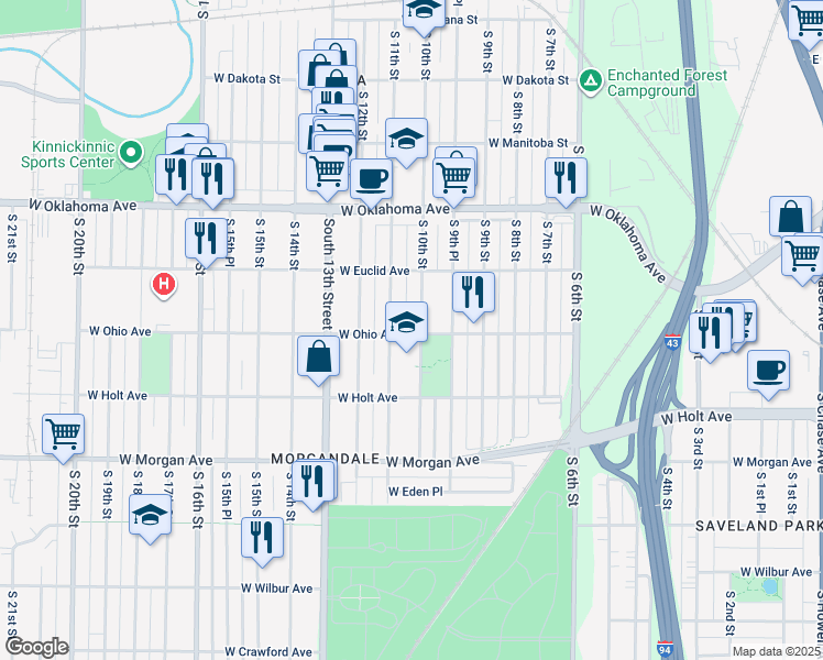 map of restaurants, bars, coffee shops, grocery stores, and more near 3245 South 10th Street in Milwaukee