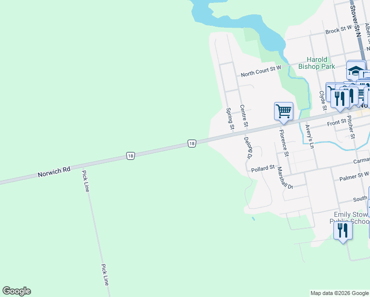 map of restaurants, bars, coffee shops, grocery stores, and more near 325605 Norwich Road in Norwich