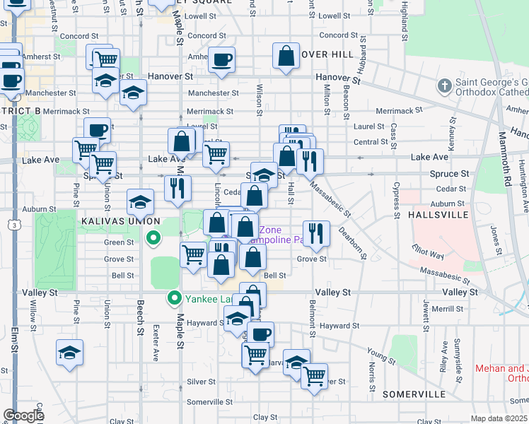 map of restaurants, bars, coffee shops, grocery stores, and more near 401 Wilson Street in Manchester