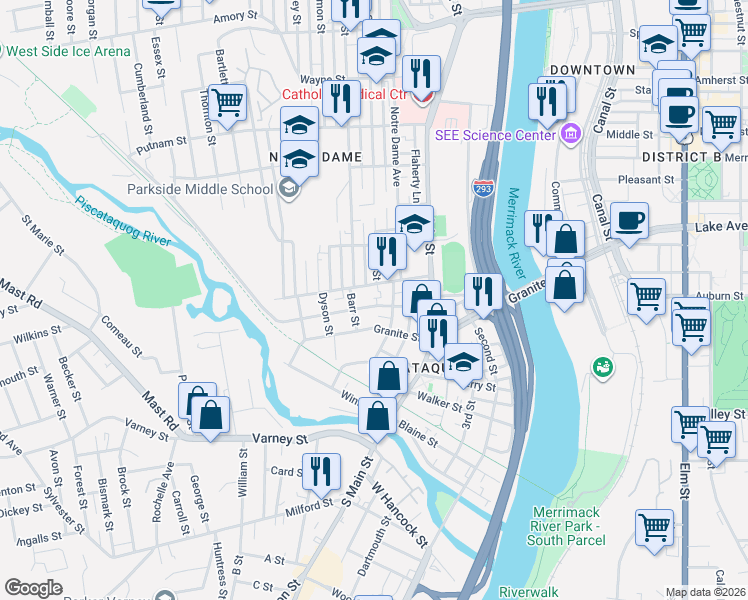 map of restaurants, bars, coffee shops, grocery stores, and more near 4 Cartier Street in Manchester
