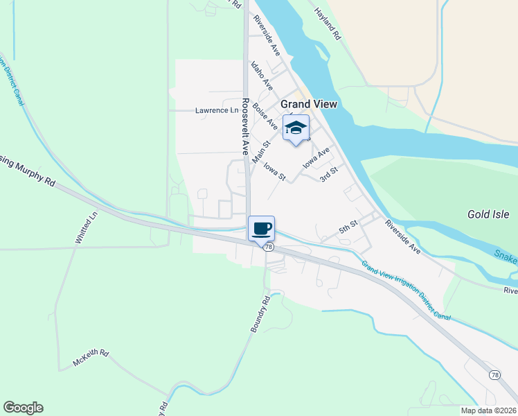 map of restaurants, bars, coffee shops, grocery stores, and more near 735 Grand View Road in Grand View
