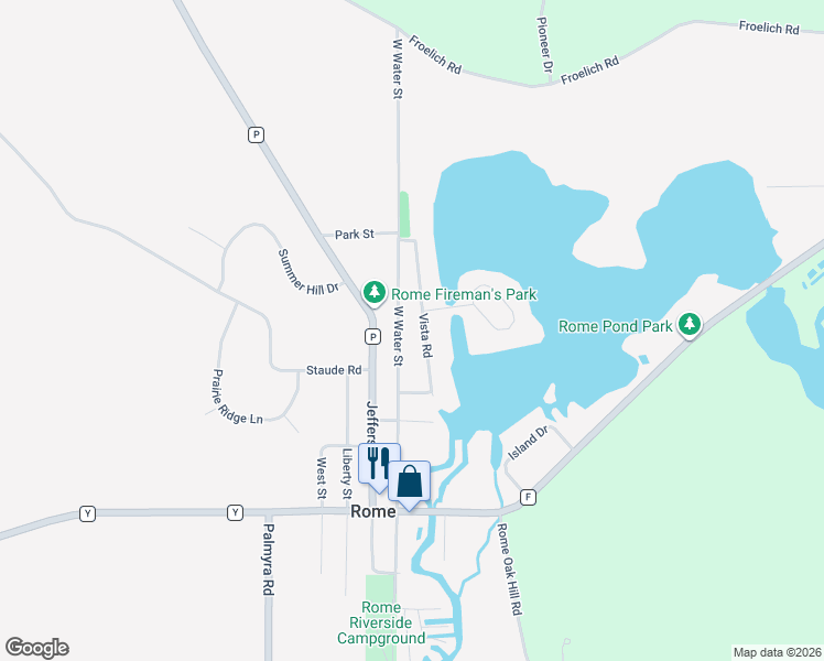 map of restaurants, bars, coffee shops, grocery stores, and more near N3998 Vista Road in Sullivan