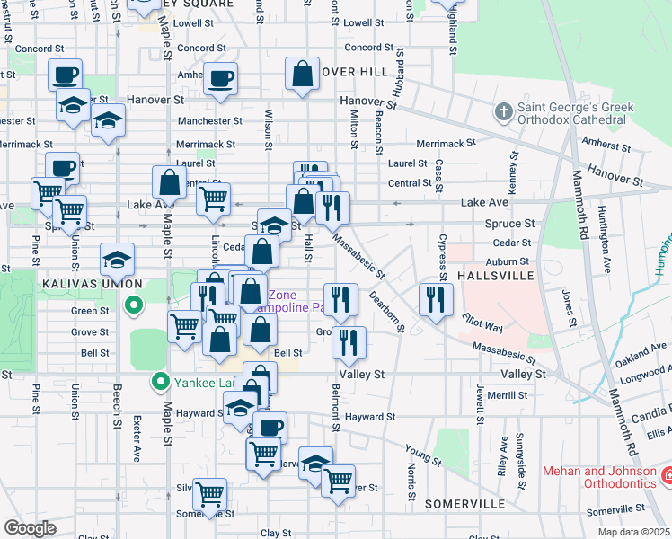 map of restaurants, bars, coffee shops, grocery stores, and more near 403 Belmont Street in Manchester