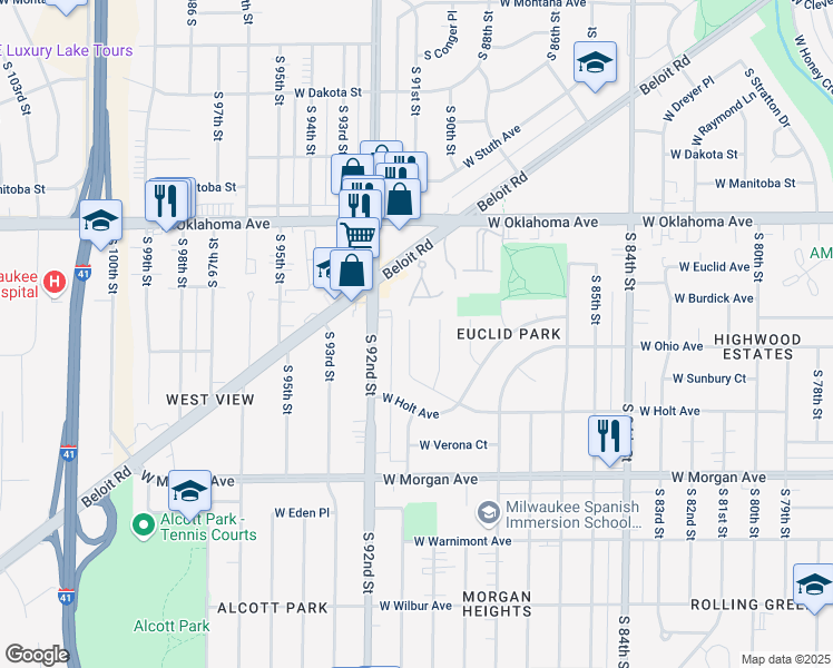 map of restaurants, bars, coffee shops, grocery stores, and more near 3252 South 91st Street in Milwaukee