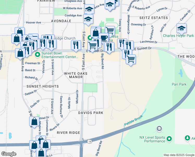 map of restaurants, bars, coffee shops, grocery stores, and more near 1516 Big Bend Road in Waukesha