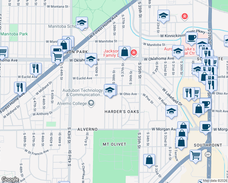 map of restaurants, bars, coffee shops, grocery stores, and more near 3723 West Ruskin Street in Milwaukee