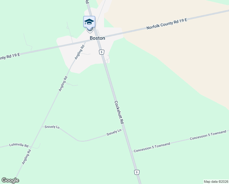 map of restaurants, bars, coffee shops, grocery stores, and more near 2891 Norfolk County Road 5 in Norfolk County