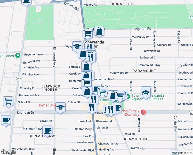 map of restaurants, bars, coffee shops, grocery stores, and more near 888 Delaware Road in Buffalo