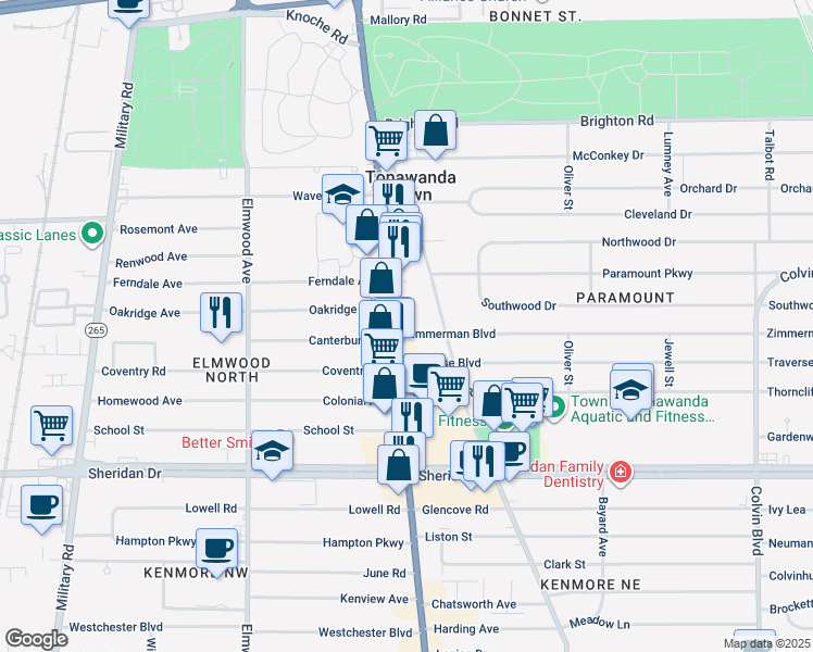 map of restaurants, bars, coffee shops, grocery stores, and more near in Erie County
