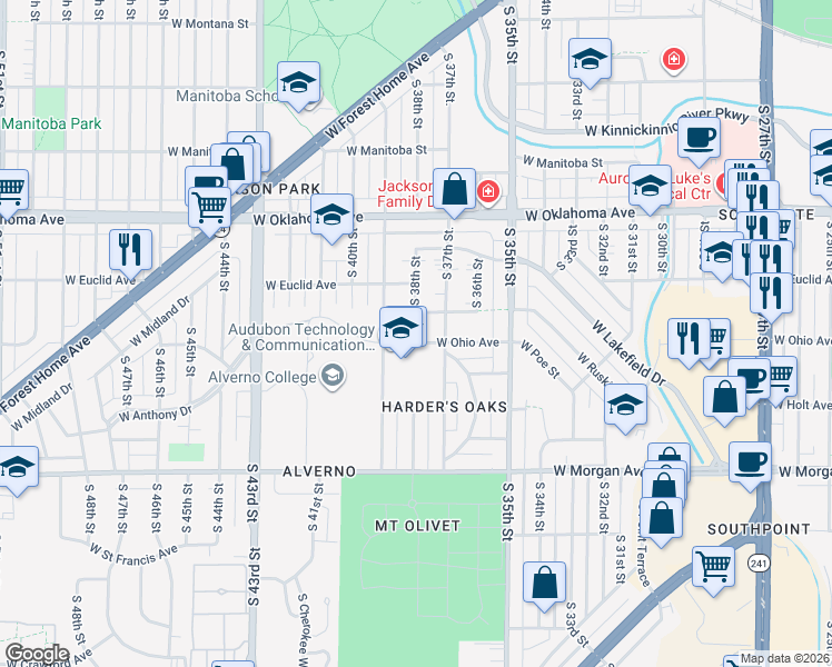 map of restaurants, bars, coffee shops, grocery stores, and more near 3723 West Ruskin Street in Milwaukee