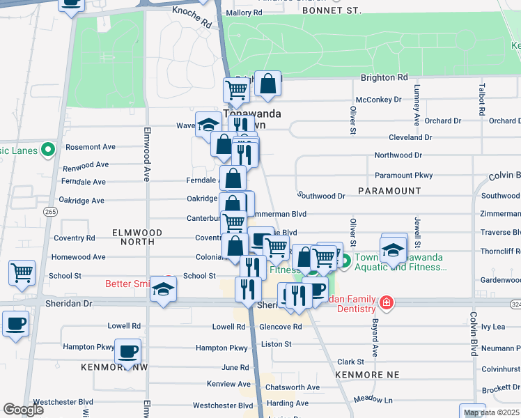 map of restaurants, bars, coffee shops, grocery stores, and more near 888 Delaware Road in Buffalo