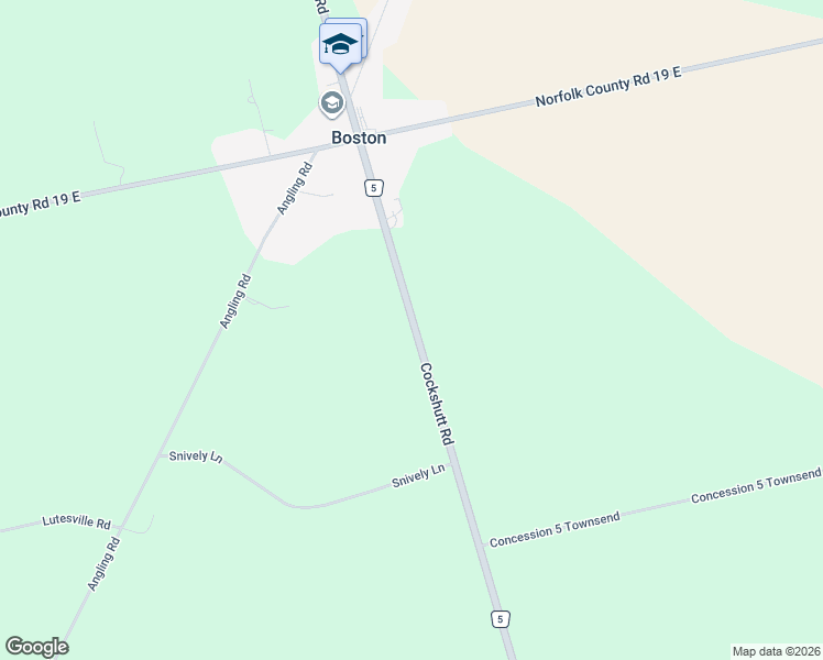 map of restaurants, bars, coffee shops, grocery stores, and more near 2891 Norfolk County Road 5 in Norfolk County