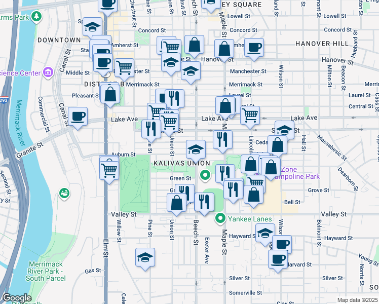 map of restaurants, bars, coffee shops, grocery stores, and more near 360 Beech Street in Manchester