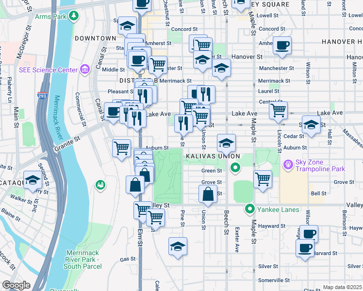 map of restaurants, bars, coffee shops, grocery stores, and more near in Manchester
