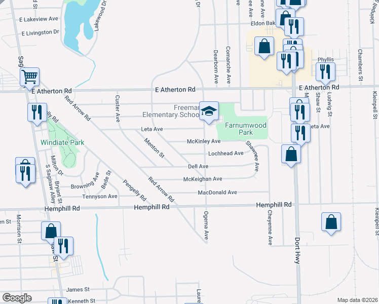map of restaurants, bars, coffee shops, grocery stores, and more near 616 McKinley Avenue in Flint