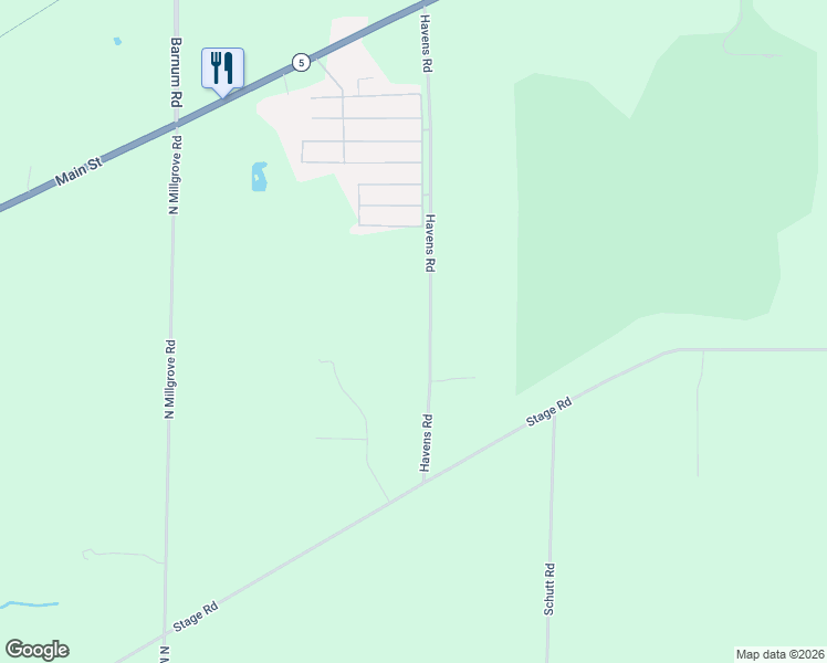 map of restaurants, bars, coffee shops, grocery stores, and more near 5116 Havens Road in Akron