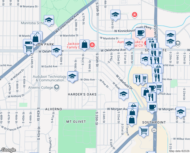 map of restaurants, bars, coffee shops, grocery stores, and more near 3259 South 35th Street in Milwaukee