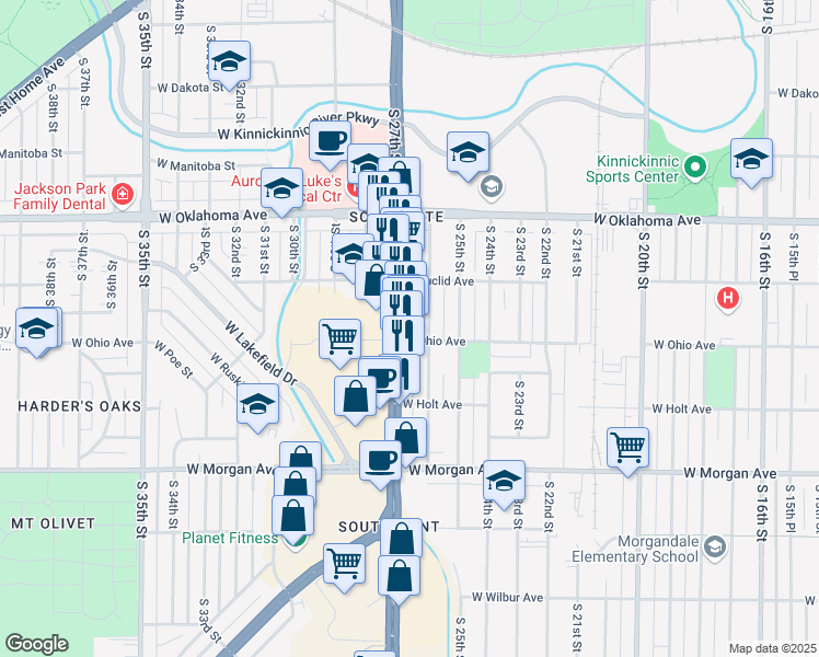 map of restaurants, bars, coffee shops, grocery stores, and more near 3278 South 27th Street in Milwaukee