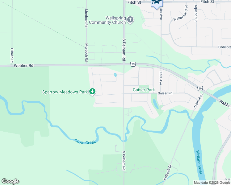 map of restaurants, bars, coffee shops, grocery stores, and more near 580 Gaiser Road in Welland