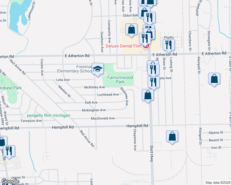 map of restaurants, bars, coffee shops, grocery stores, and more near 914 McKinley Avenue in Flint