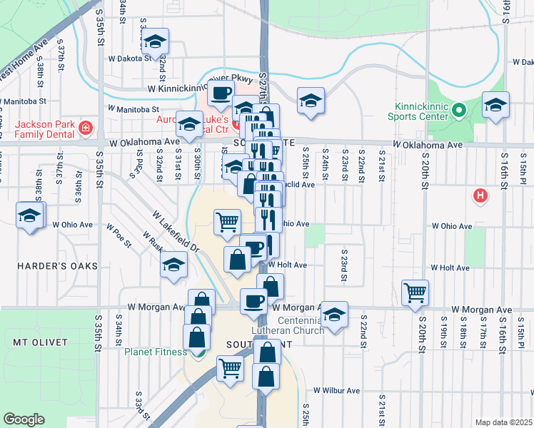 map of restaurants, bars, coffee shops, grocery stores, and more near 3278 South 27th Street in Milwaukee