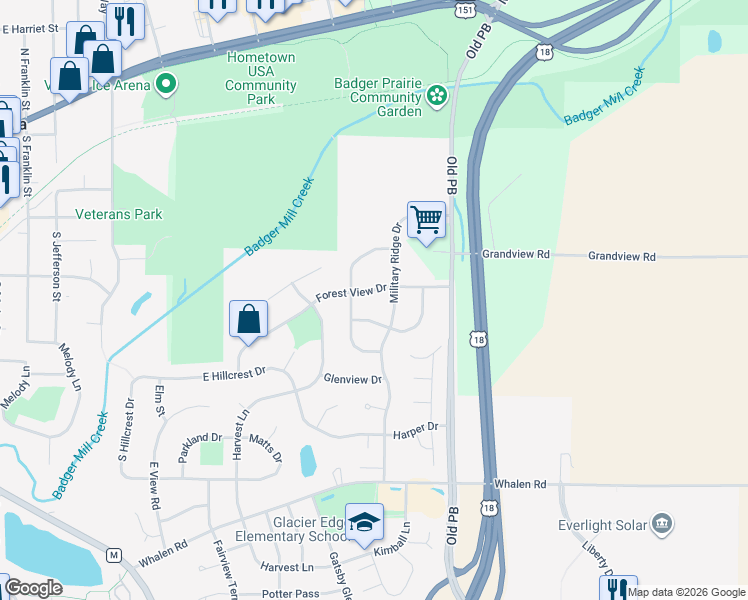 map of restaurants, bars, coffee shops, grocery stores, and more near 839 Forest View Drive in Verona
