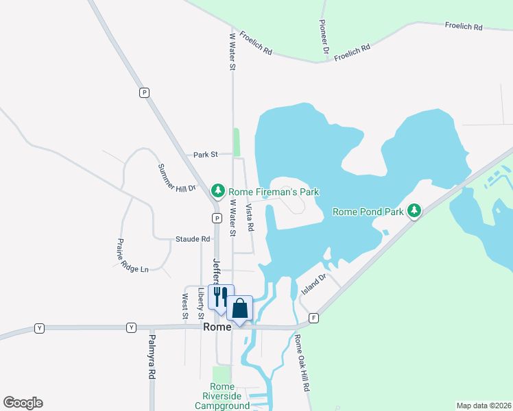 map of restaurants, bars, coffee shops, grocery stores, and more near N3998 Vista Road in Sullivan