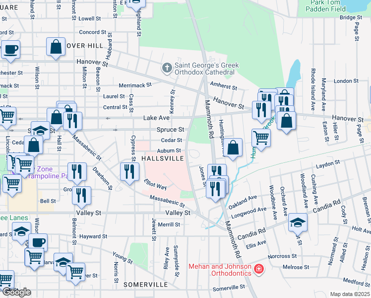map of restaurants, bars, coffee shops, grocery stores, and more near 250 Tarrytown Road in Manchester