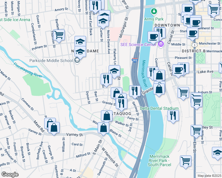 map of restaurants, bars, coffee shops, grocery stores, and more near 50 Conant Street in Manchester