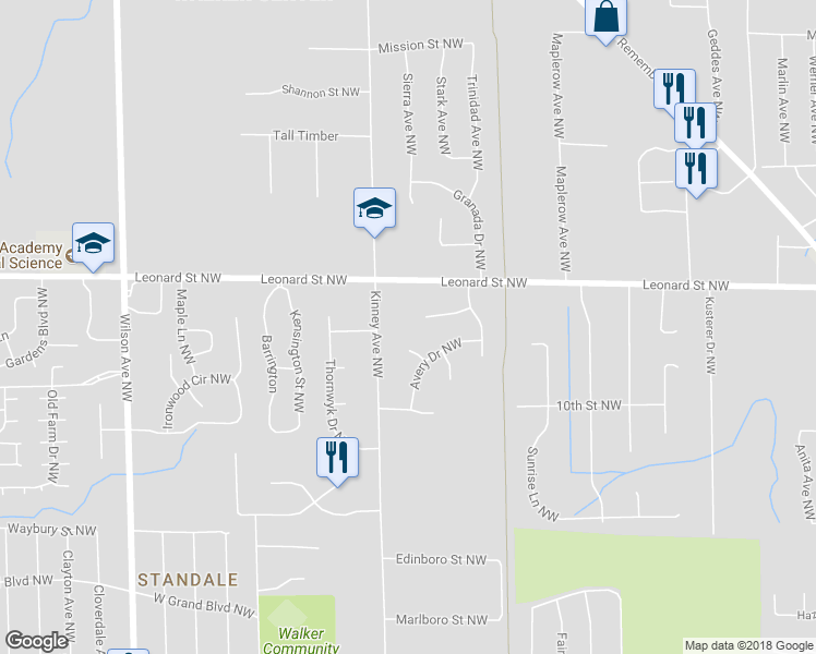 map of restaurants, bars, coffee shops, grocery stores, and more near 3908 Sydney Court Northwest in Grand Rapids