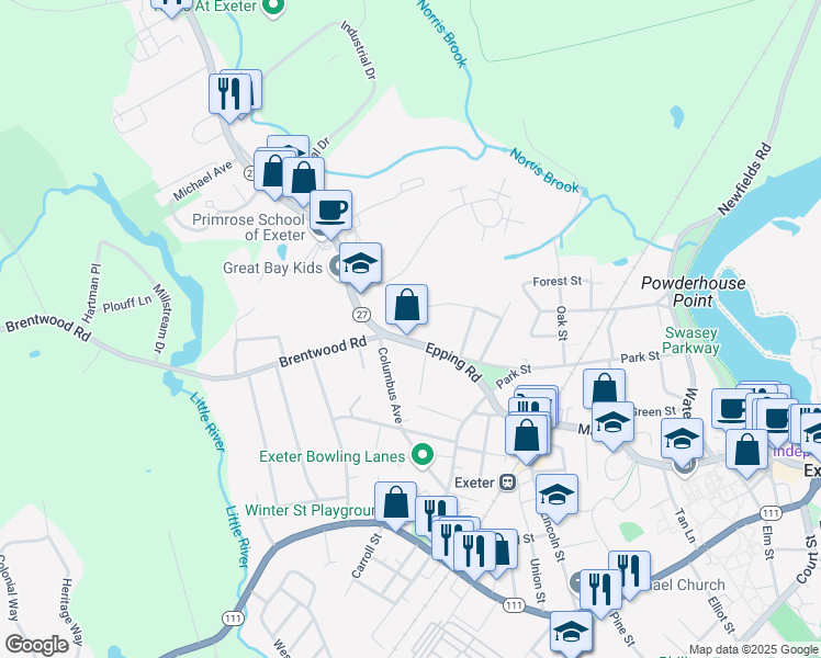 map of restaurants, bars, coffee shops, grocery stores, and more near 18 Hale Street in Exeter