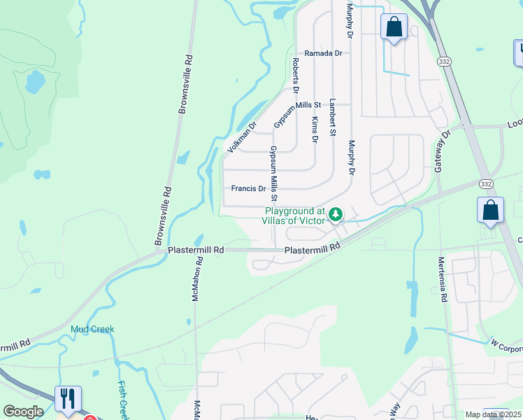 map of restaurants, bars, coffee shops, grocery stores, and more near 6411 Murphy Drive in Victor