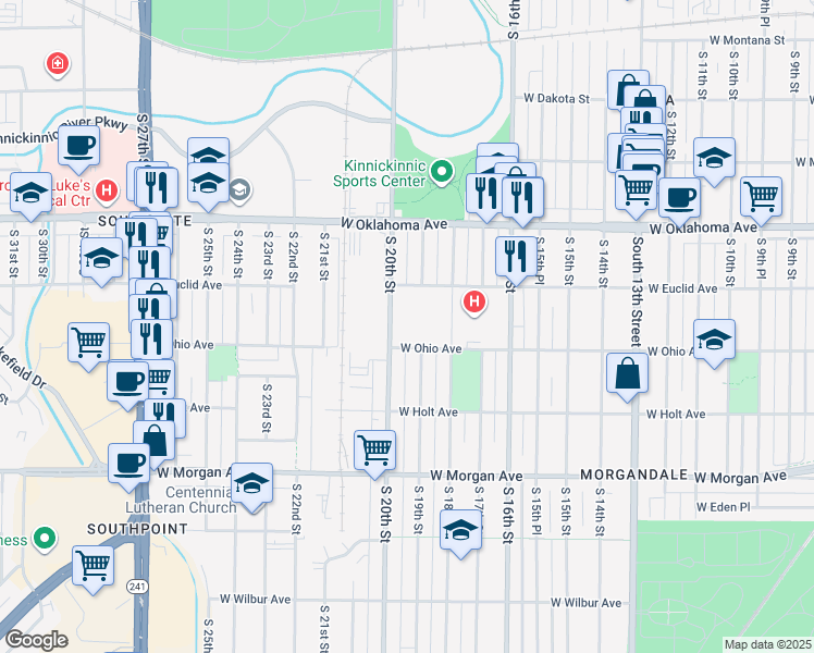 map of restaurants, bars, coffee shops, grocery stores, and more near 3200 South 20th Street in Milwaukee