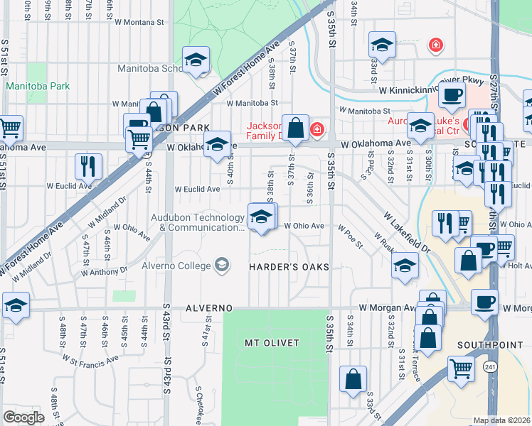 map of restaurants, bars, coffee shops, grocery stores, and more near 3723 West Ruskin Street in Milwaukee