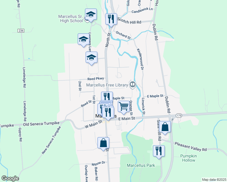 map of restaurants, bars, coffee shops, grocery stores, and more near 4 Chrisler St in Marcellus