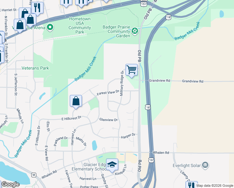 map of restaurants, bars, coffee shops, grocery stores, and more near 839 Forest View Drive in Verona