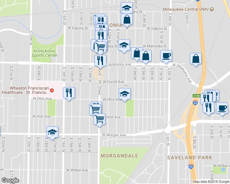 map of restaurants, bars, coffee shops, grocery stores, and more near 3247 South 11th Street in Milwaukee