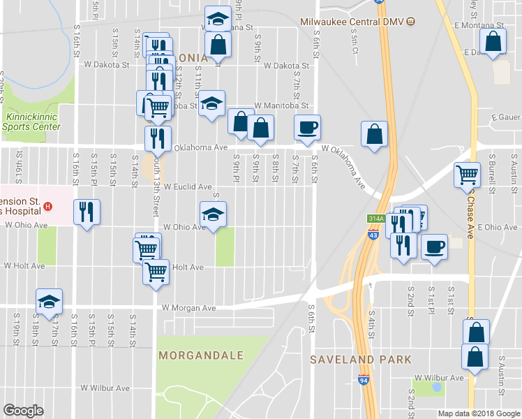 map of restaurants, bars, coffee shops, grocery stores, and more near 3246 South 9th Street in Milwaukee