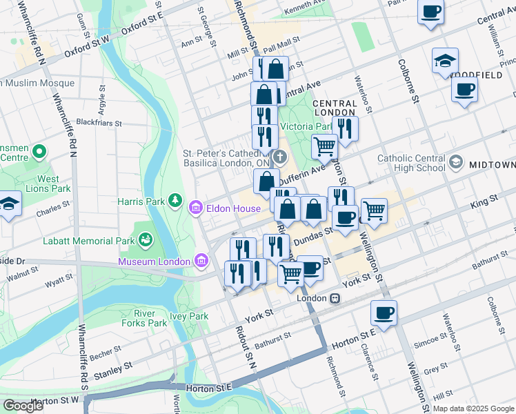 map of restaurants, bars, coffee shops, grocery stores, and more near 148 Fullarton Street in London