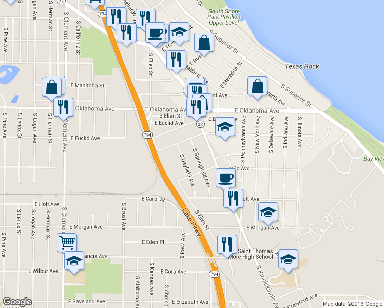 map of restaurants, bars, coffee shops, grocery stores, and more near 3239 South Springfield Avenue in Milwaukee
