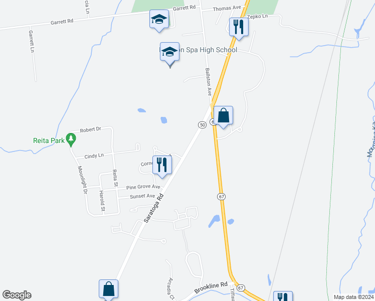 map of restaurants, bars, coffee shops, grocery stores, and more near 1491 New York 50 in Ballston Spa