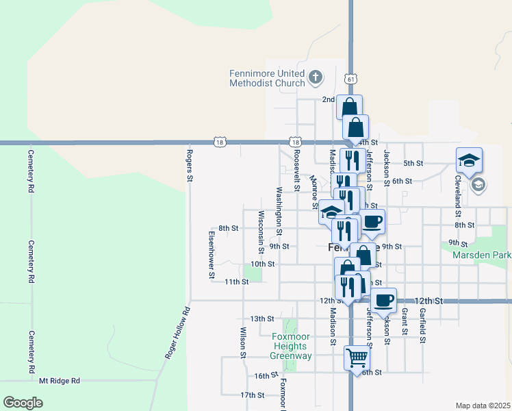 map of restaurants, bars, coffee shops, grocery stores, and more near 1720 7th Street in Fennimore