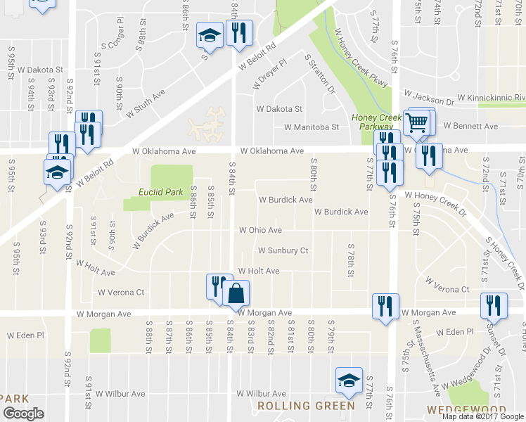 map of restaurants, bars, coffee shops, grocery stores, and more near 3220 South 83rd Street in Milwaukee