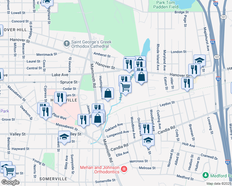 map of restaurants, bars, coffee shops, grocery stores, and more near 181 Portsmouth Avenue in Manchester